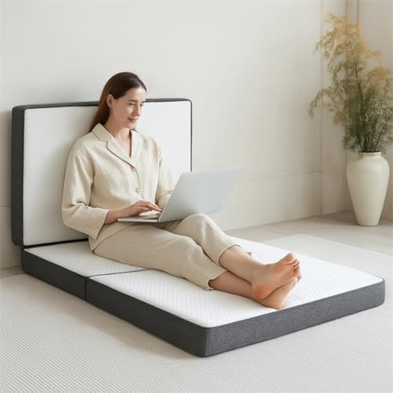 Three-fold memory foam foldable mattress for single person, 3-inch foldable mattress, suitable for guests to sleep on. Portable three-fold mattress with detachable and washable cover, adult and children's floor sleeping pads