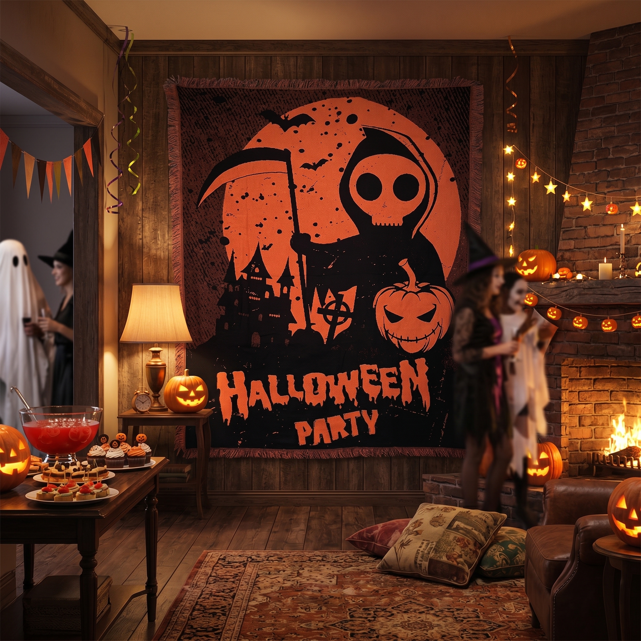 Factory Wholesale Halloween Festival Pattern Pumpkin Head Woven Tapestry Blanket Personalized customization design LOW MOQ