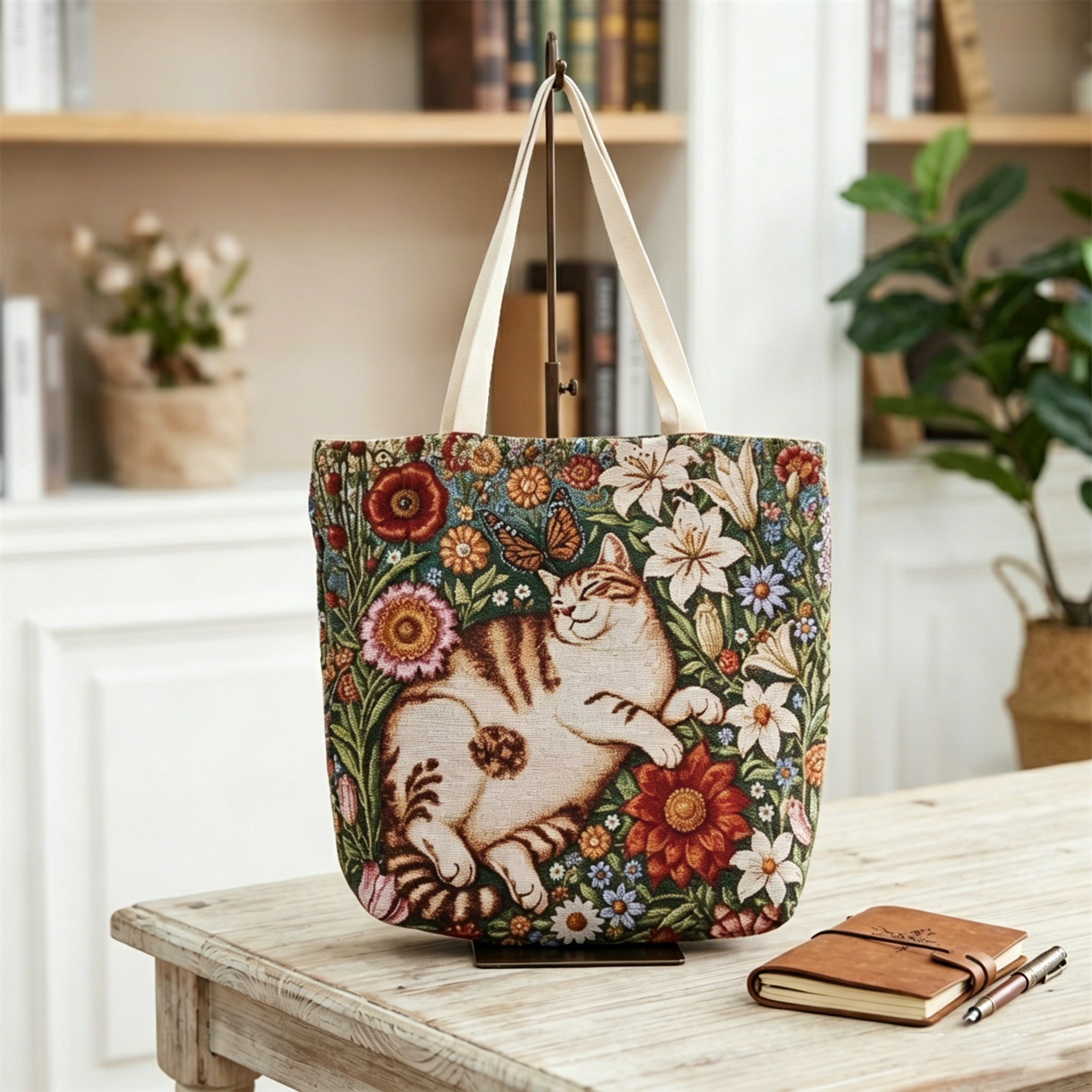 OEM Custom Cartoon Pattern Pet Portrait Jacquard Tote Bag Premium Woven Shoulder Bag Medium Size for Reusable Shopping Bag