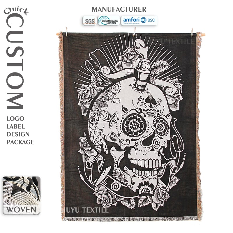 OEM Factory Custom Vintage Gothic Skull Woven Blanket Custom Logo Alternative Home Decor for Modern Gothic Interior Decoration