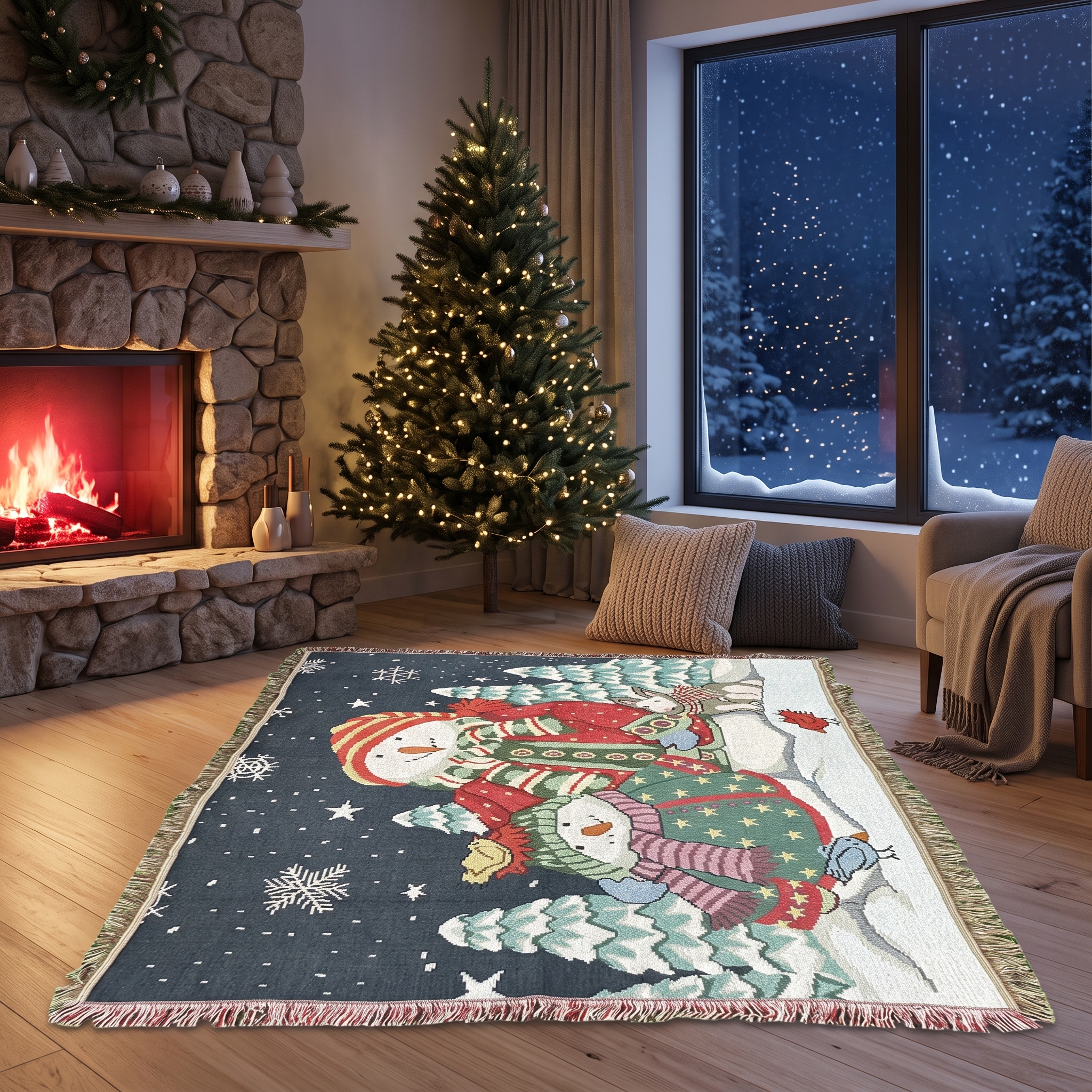 Christmas Cartoon Festival Patterns Custom Woven Tapestry Blanket, Portable Sofa jacquard blanket for Christmas Home Decoration