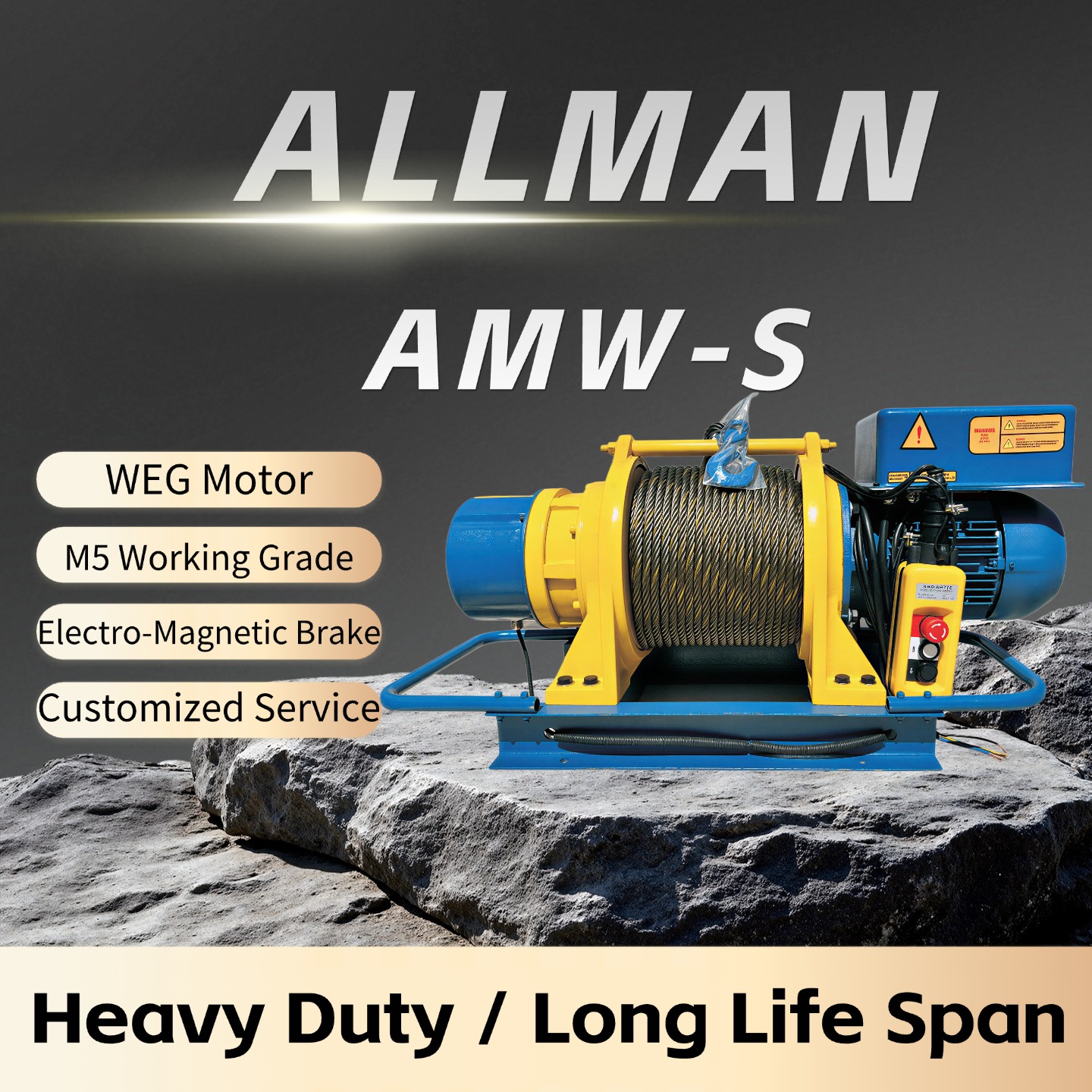 Heavy Duty Electric Wire Rope Winch – ALLMAN AMW-S Series for Construction & Industrial Use