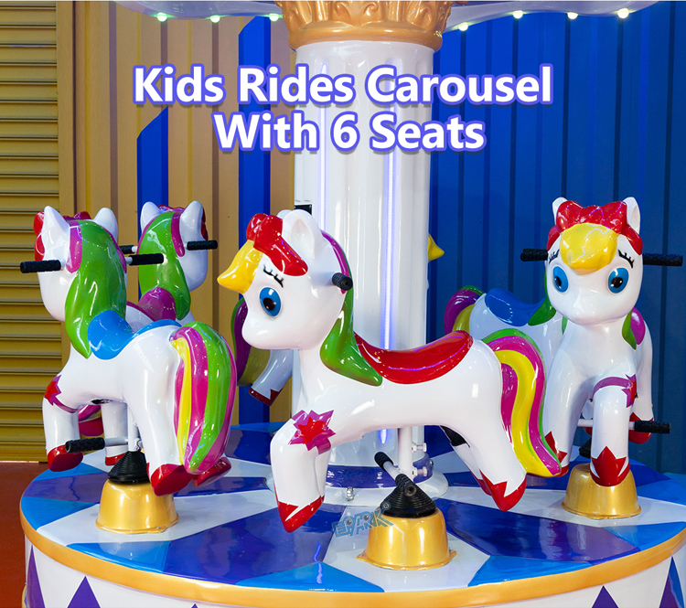 6 Seats Carousel Fairground Attractions Theme Park Ride Kids Mini Electric Merry Go Round details