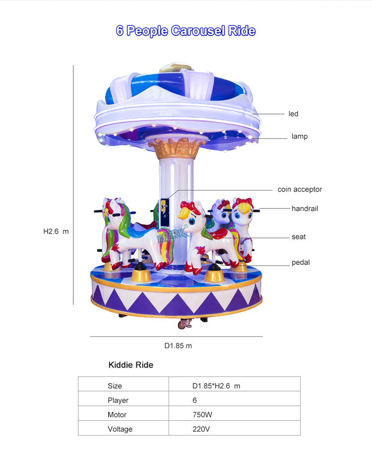 6 Seats Carousel Fairground Attractions Theme Park Ride Kids Mini Electric Merry Go Round factory