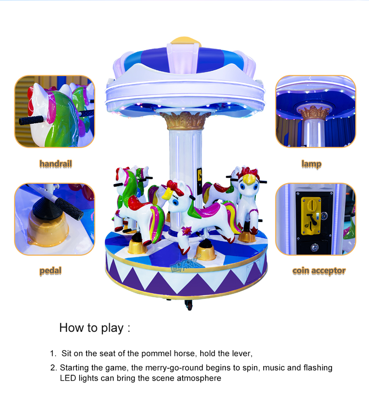 6 Seats Carousel Fairground Attractions Theme Park Ride Kids Mini Electric Merry Go Round factory