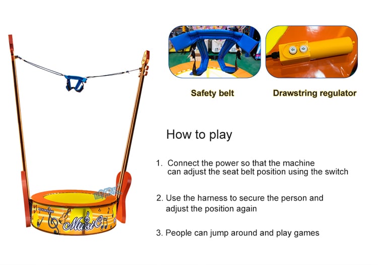Popular Amusement Outdoor Rotating Trampoline Jumping Bungee Rides Entertainment Kids Square Violin Trampoline Rides factory