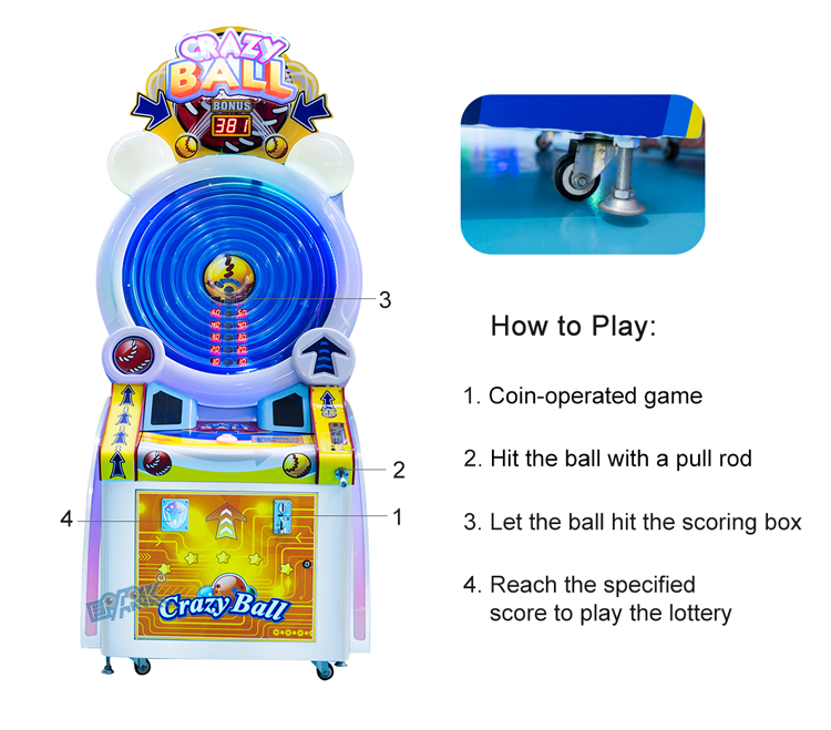 Arcade Coin Operated Lottery Ticket Machine Crazy Ball Wheel Runner Game Machines factory