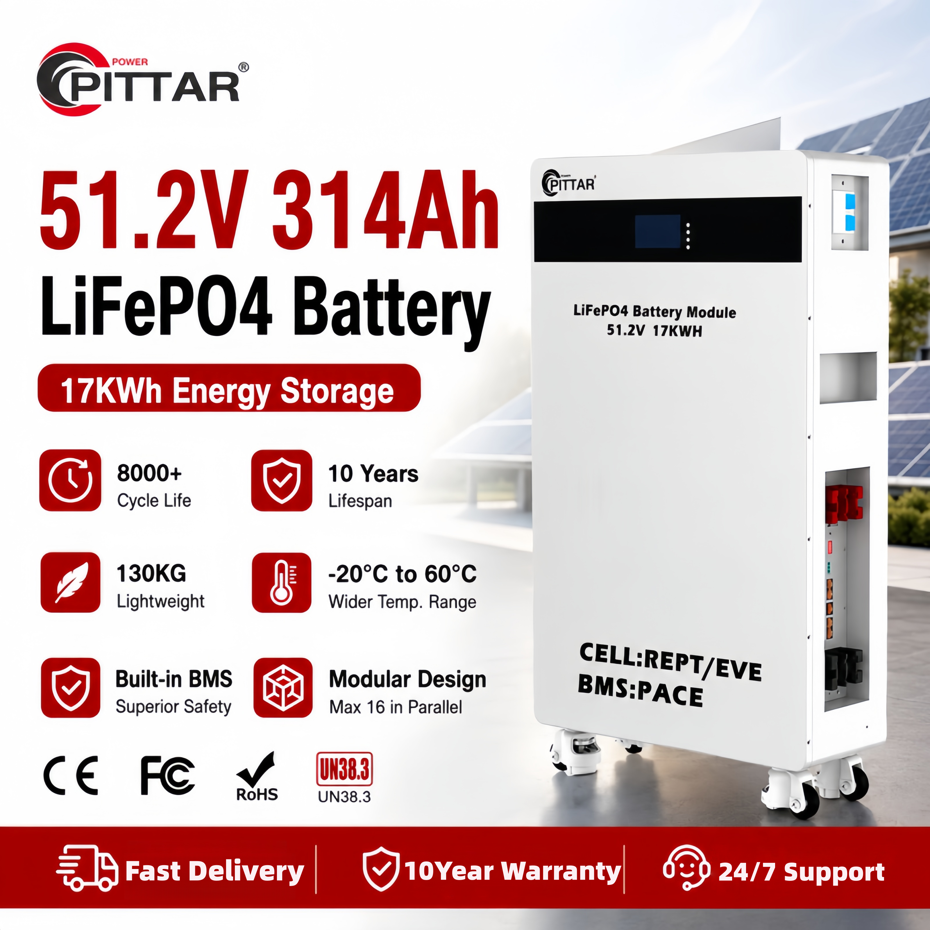 Wall-Mounted 51.2V 314Ah 17kWh LiFePO4 Lithium Battery LW-16K Long Cycle Life Solar Storage & UPS Backup
