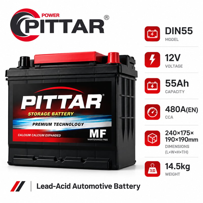 DIN55 12V 55Ah Sealed Maintenance Free Car Battery – DIN Standard, Compact & Reliable Starting Power