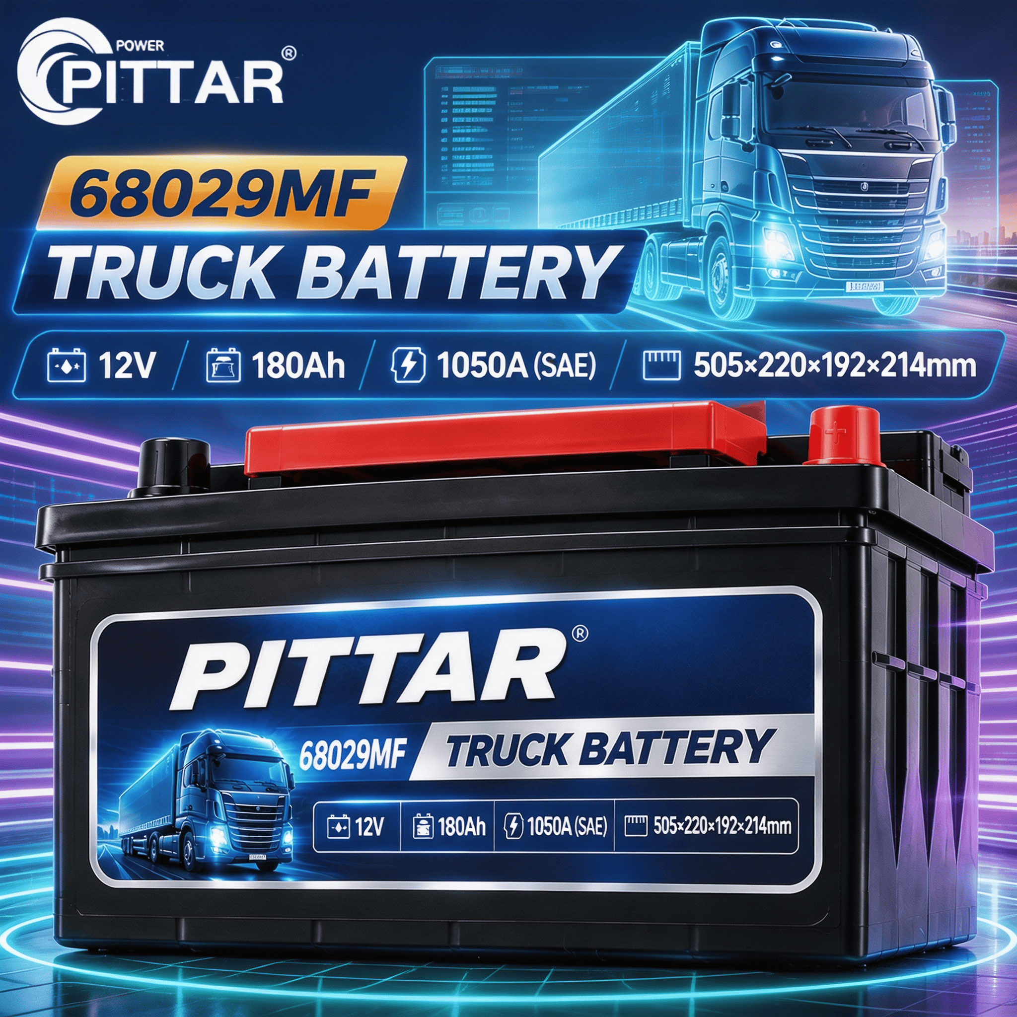 68029MF 12V 180Ah Sealed Maintenance Free Truck Battery – DIN D5, High CCA 850A, Lead Calcium Alloy