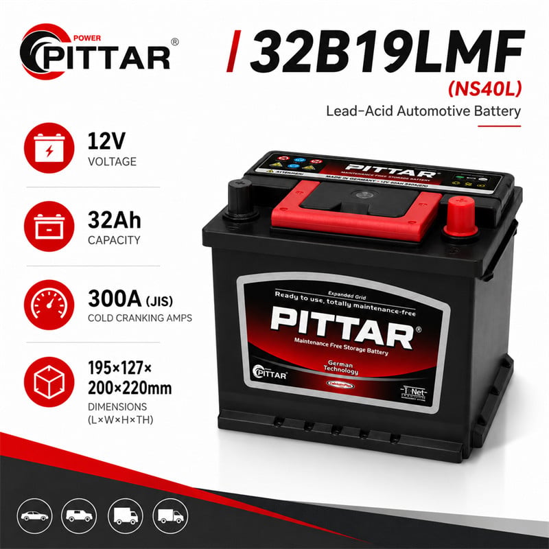 32B19LMF 12V 32Ah Sealed Maintenance Free Car Battery – JIS B19 Group, Compact Size, Reliable Starting