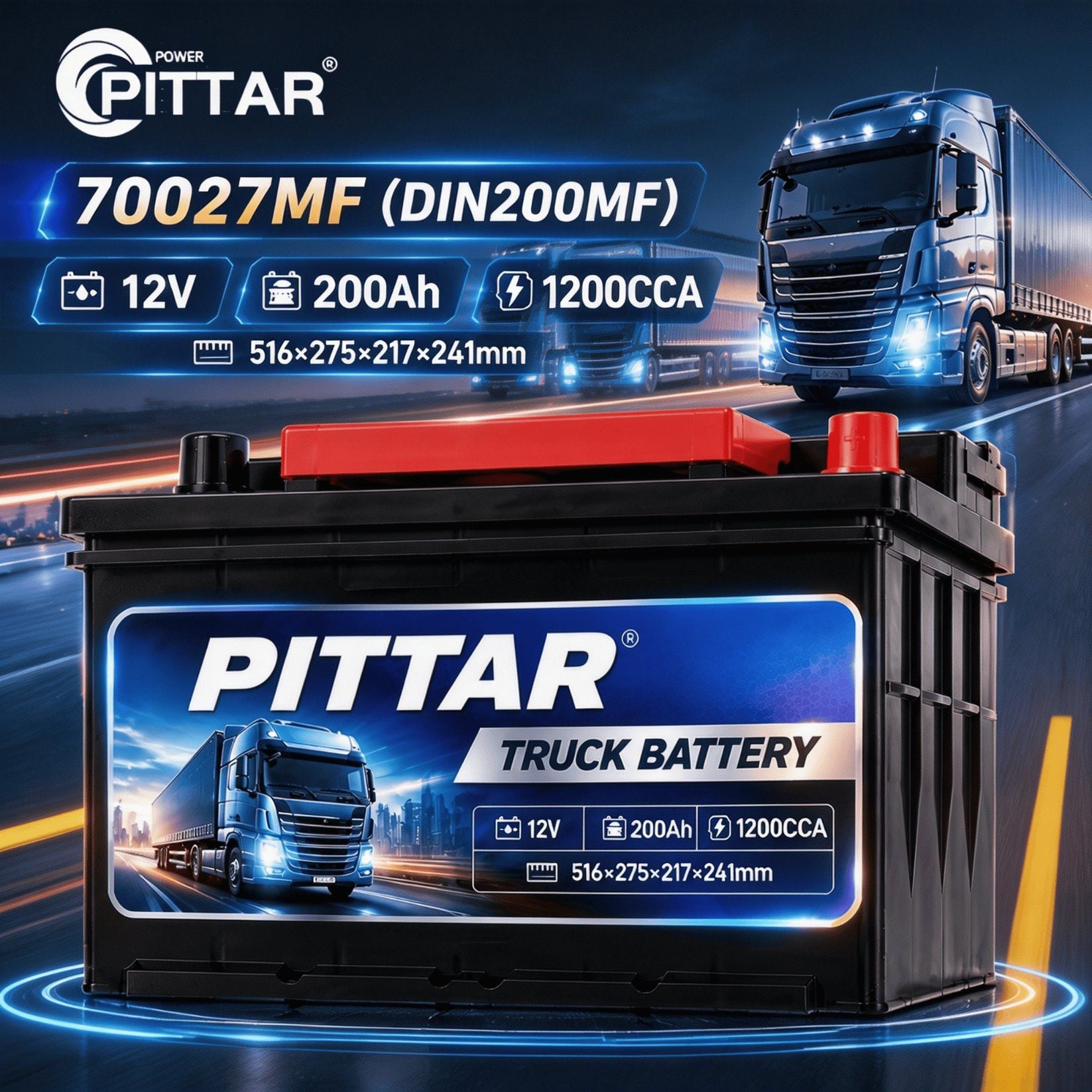 70027MF 12V 210Ah Sealed Maintenance Free Truck Battery – DIN D6, High CCA 1000A, Lead Calcium Alloy