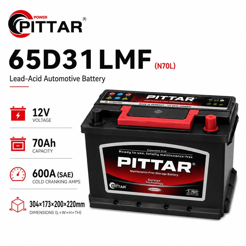 65D31LMF 12V 70Ah Sealed Maintenance Free Car Battery – JIS D31 Group, High Performance Starting Battery
