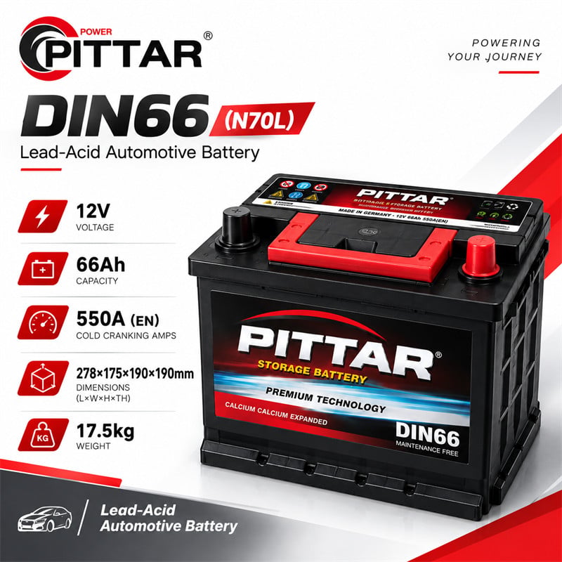 DIN66 12V 66Ah Sealed Maintenance Free Car Battery – DIN Standard, Reliable Starting Power for Passenger Cars