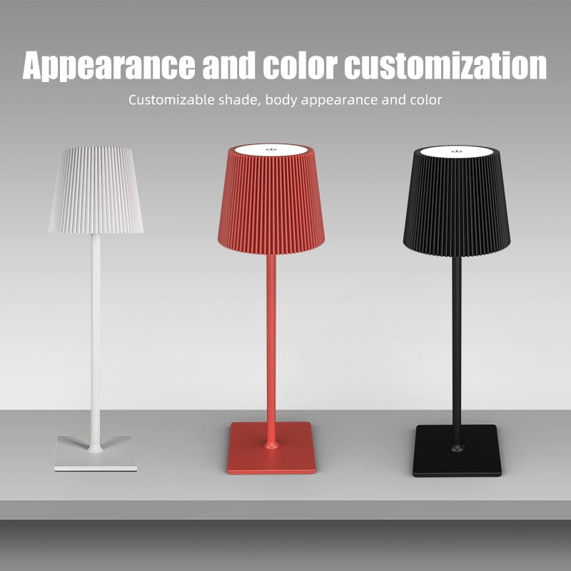 Modern iron pleated skirt lampshade touch three-color stepless dimming bedroom living room table lamp