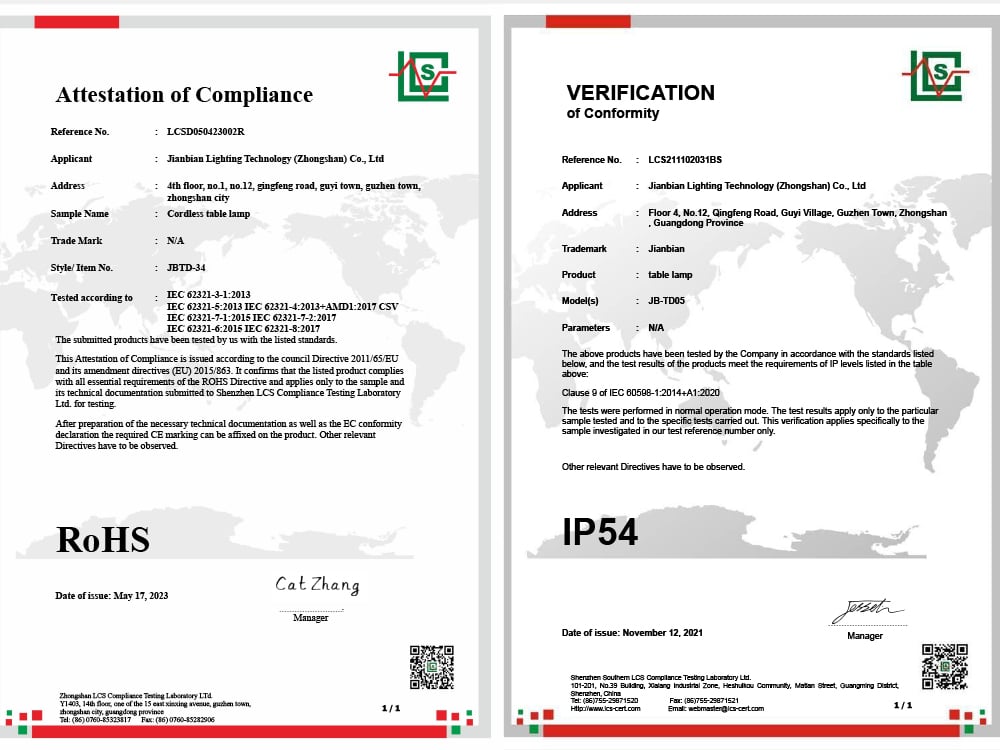 Analysis of international certification of table lamps