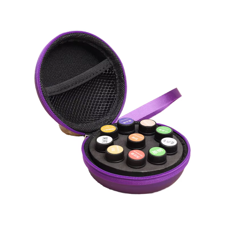 2ml EVA Waterproof Essential Oils Perfume Bag with Wrist Strap Small Round Zip Bag for 10 Bottles