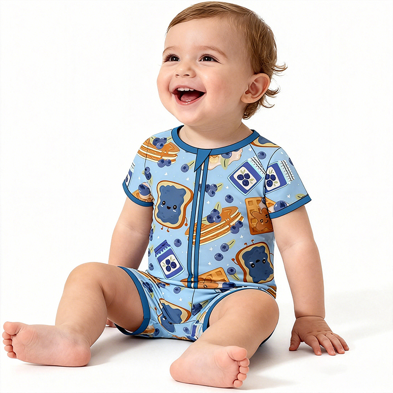 Baby Boys or Girls Pajamas Bamboo Short Sleeve Zipper Romper Jumpsuits