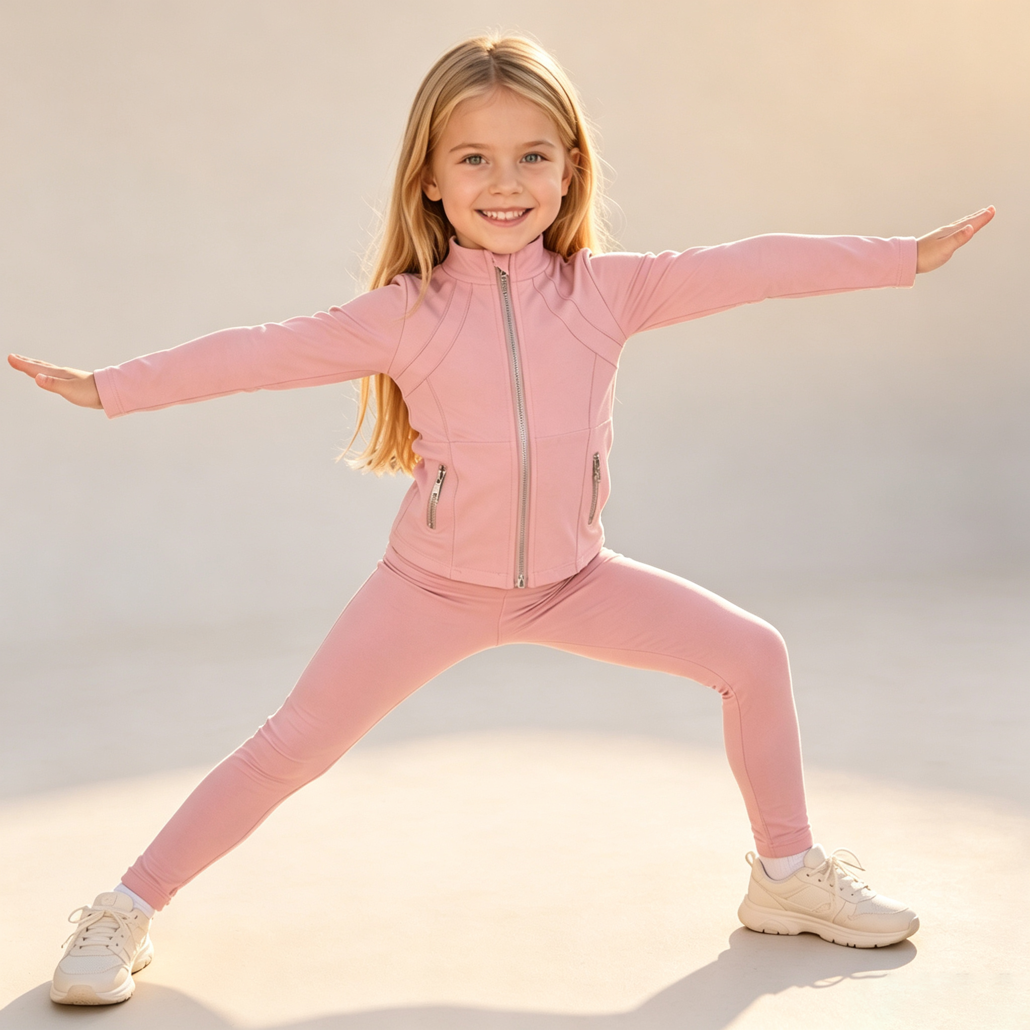Stretchy Girls 2-Piece Yoga Tracksuit Full-Zip Jacket Flare Pants Kids Active Sport Outfit