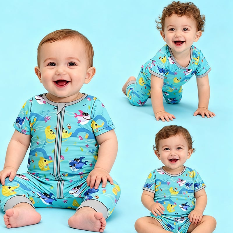 Baby Boys or Girls Pajamas Bamboo Short Sleeve Zipper Romper Jumpsuits