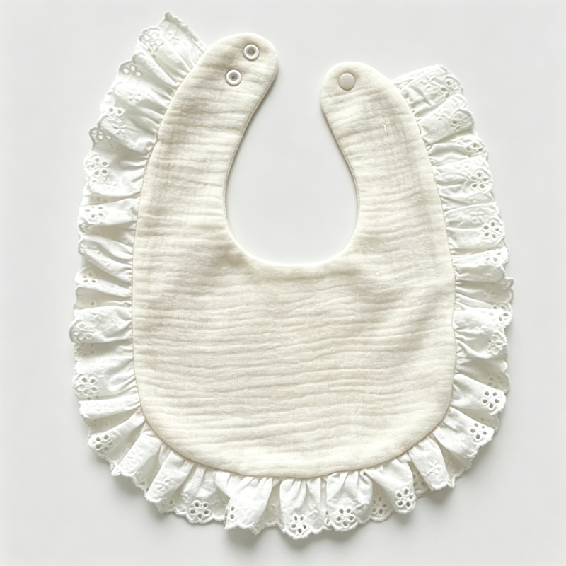 Baby Cotton Gauze Bib Ruffle Edge Soft Absorbent Infant Feeding Drool Bib For Newborn