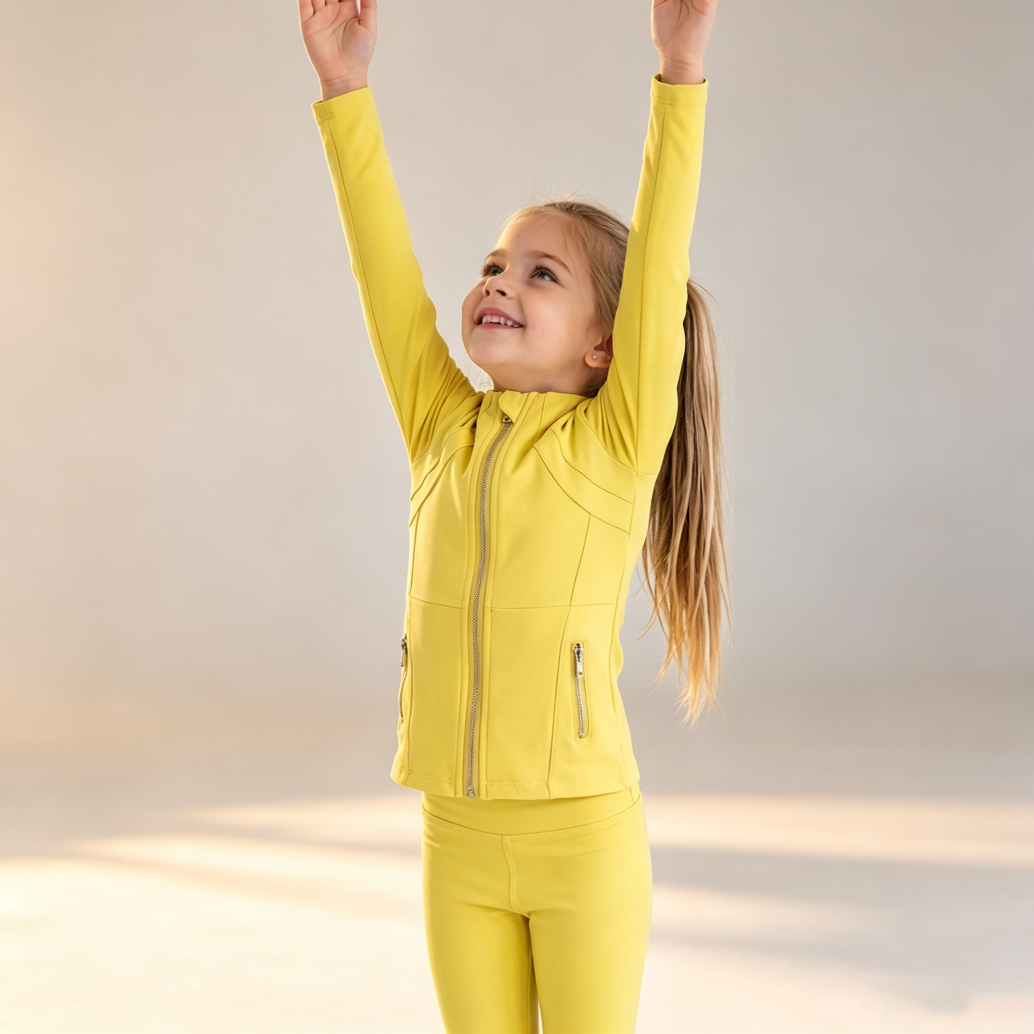 Stretchy Girls 2-Piece Yoga Tracksuit Full-Zip Jacket Flare Pants Kids Active Sport Outfit