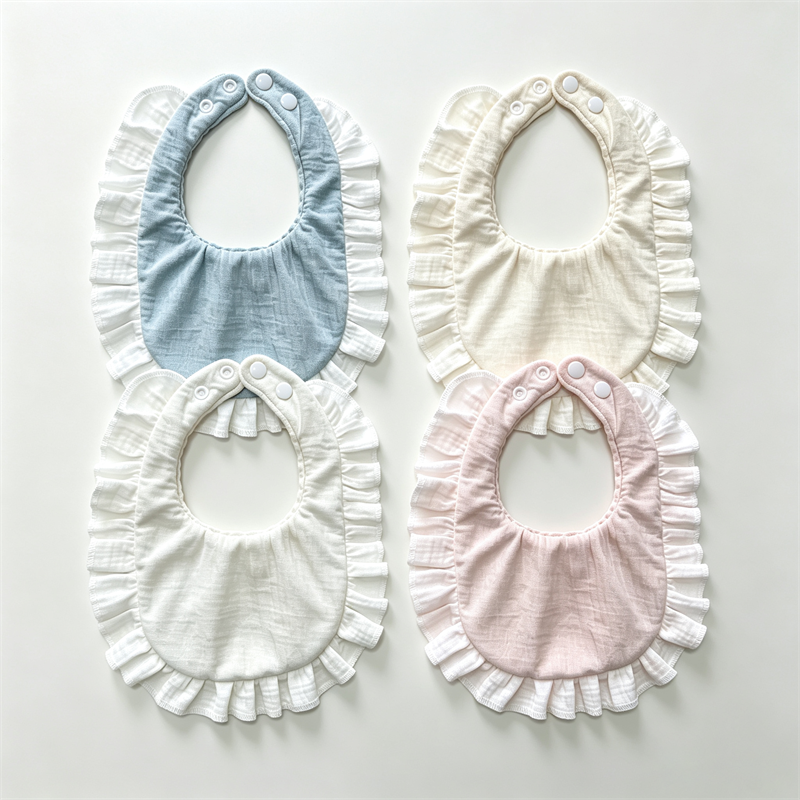 Muslin Cotton Baby Drool Bib Double Layer Ruffled Teething Bib For Infant Boys Girls
