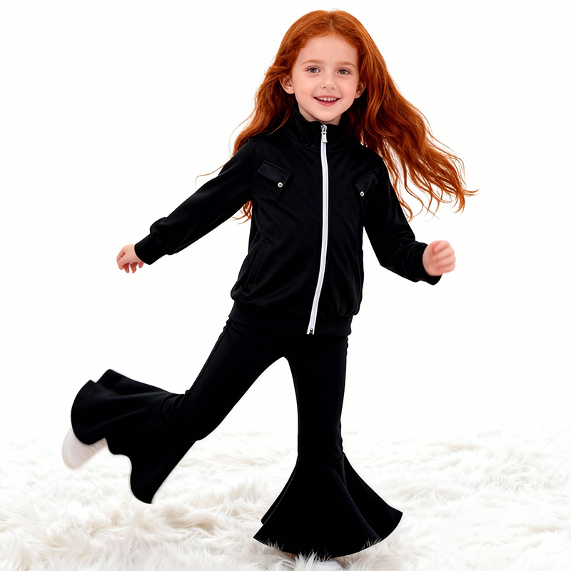 Girls Dance Wear Yoga Flare Pants and Jacket 2 Piece Yoga Set