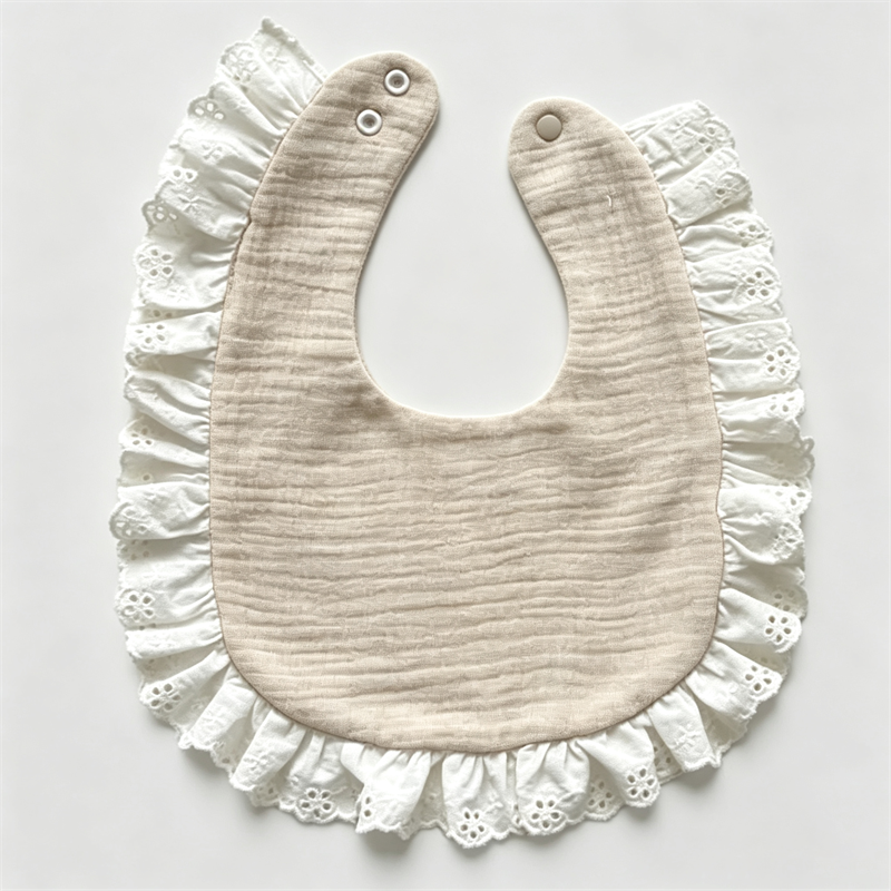 Baby Cotton Gauze Bib Ruffle Edge Soft Absorbent Infant Feeding Drool Bib For Newborn