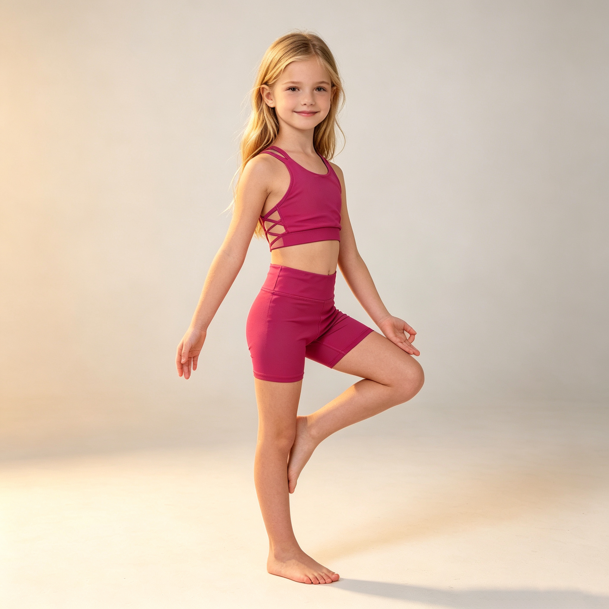 Stretchy Girls 2-Piece Yoga Set Cross Back Tank Top Biker Shorts Kids Solid Active Sport Outfit