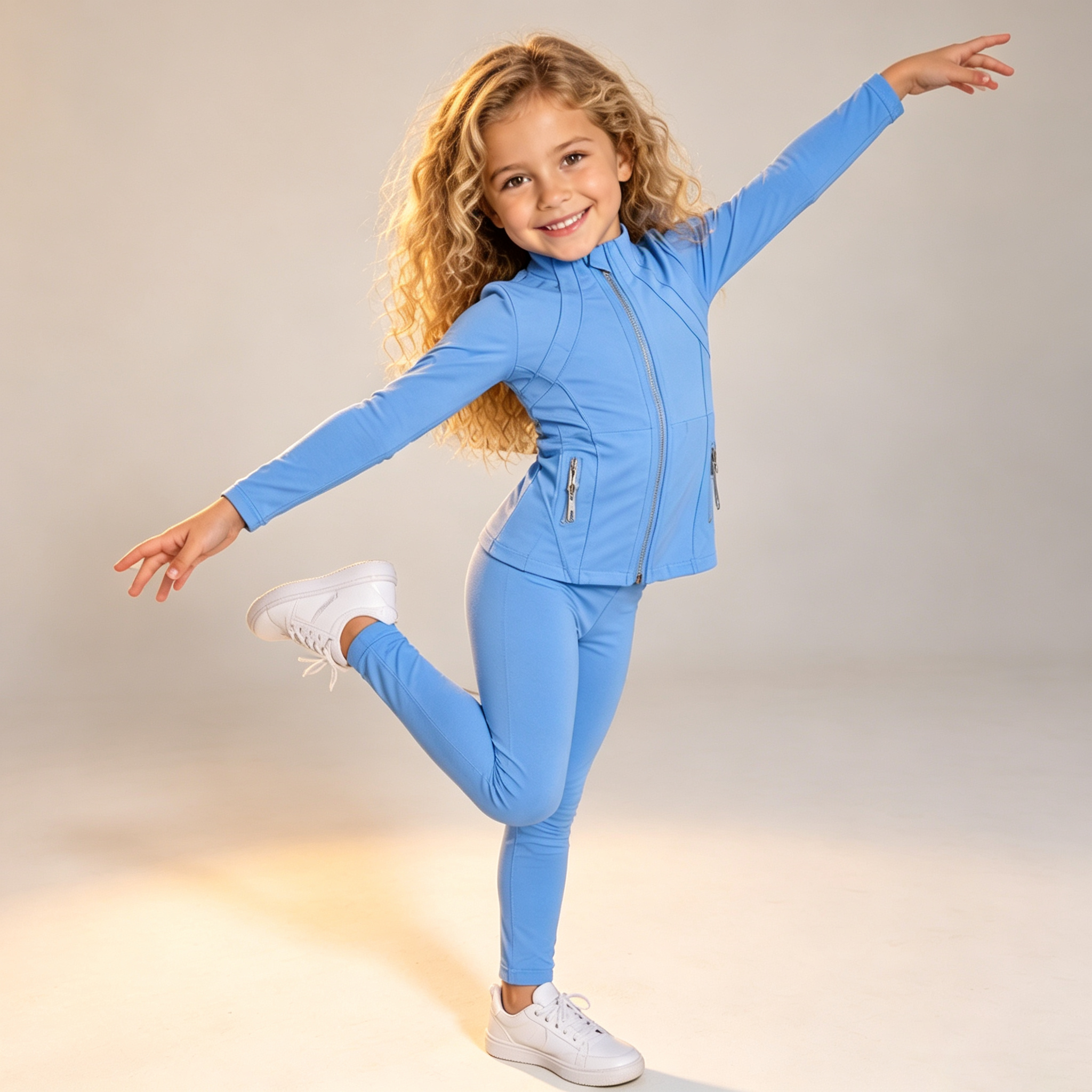 Stretchy Girls 2-Piece Yoga Tracksuit Full-Zip Jacket Flare Pants Kids Active Sport Outfit
