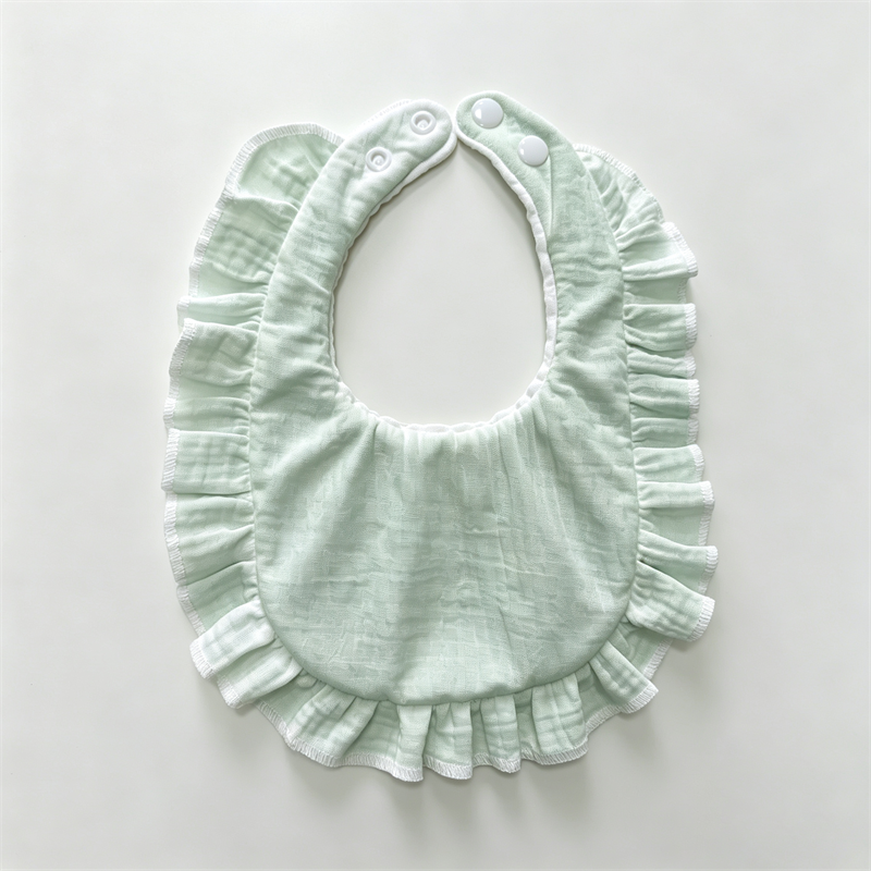 Muslin Cotton Baby Drool Bib Double Layer Ruffled Teething Bib For Infant Boys Girls