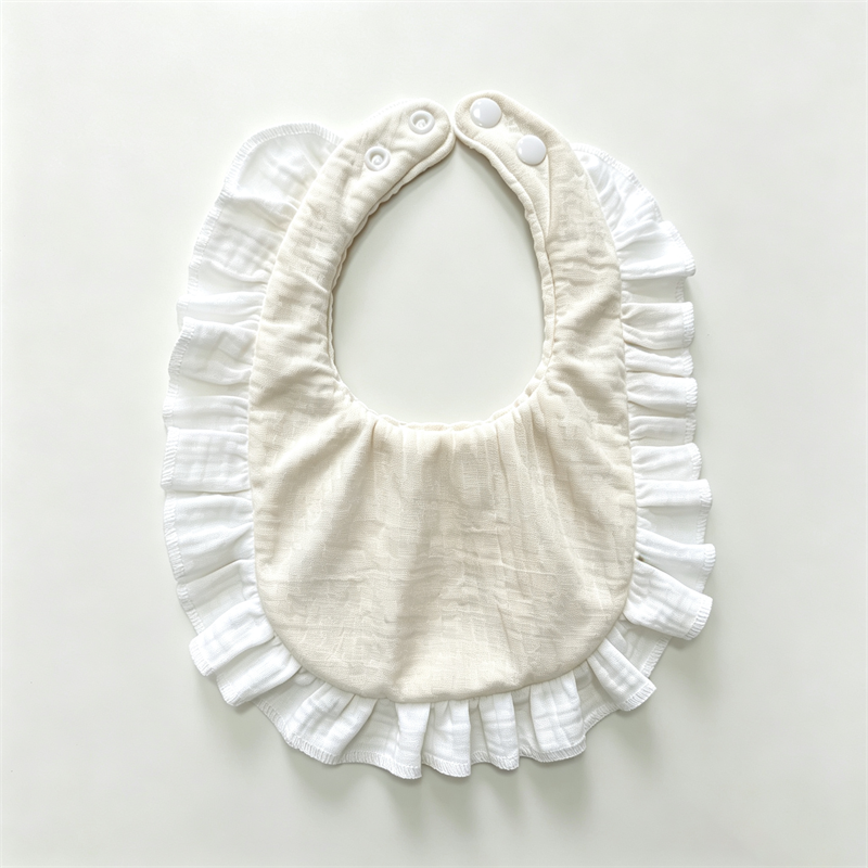 Muslin Cotton Baby Drool Bib Double Layer Ruffled Teething Bib For Infant Boys Girls