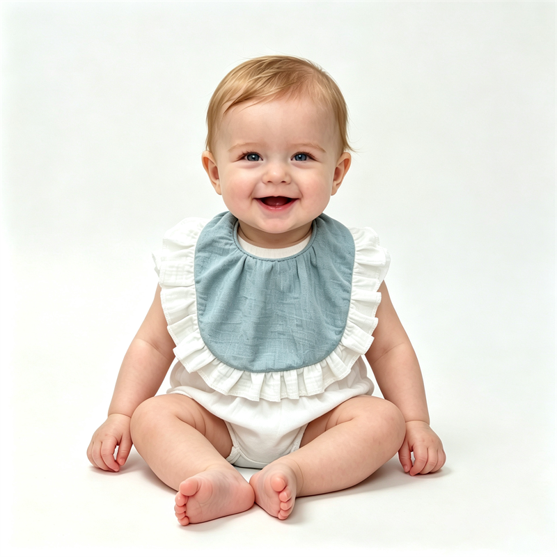 Muslin Cotton Baby Drool Bib Double Layer Ruffled Teething Bib For Infant Boys Girls