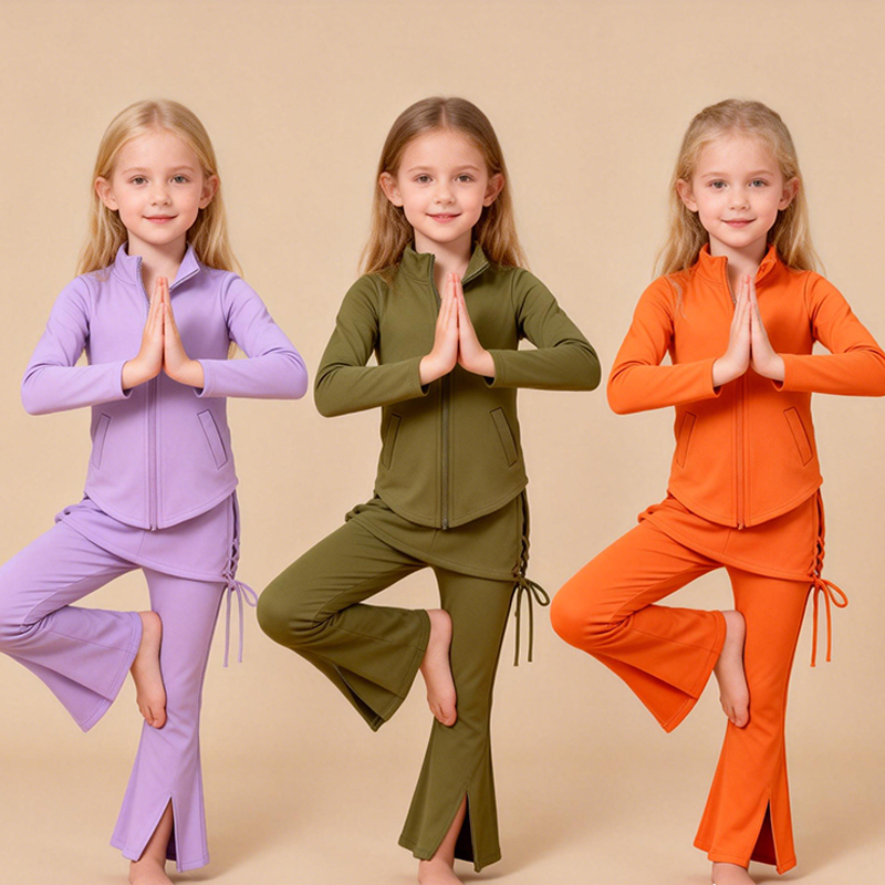 Girls Active Flare Pants Set Soft Sweatpants and Pullover Quarter Zip Up Jackets for Girls