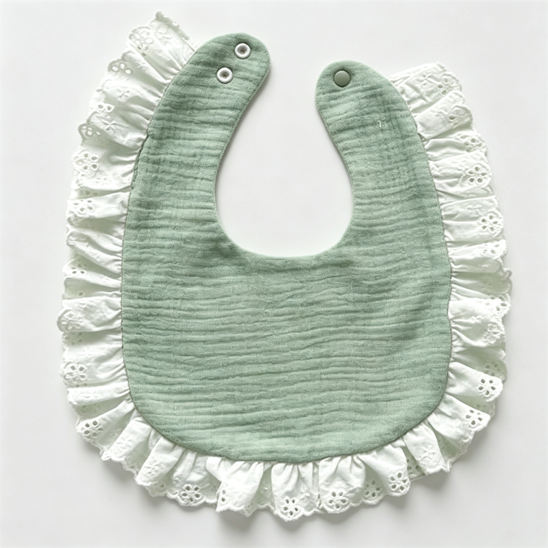 Baby Cotton Gauze Bib Ruffle Edge Soft Absorbent Infant Feeding Drool Bib For Newborn