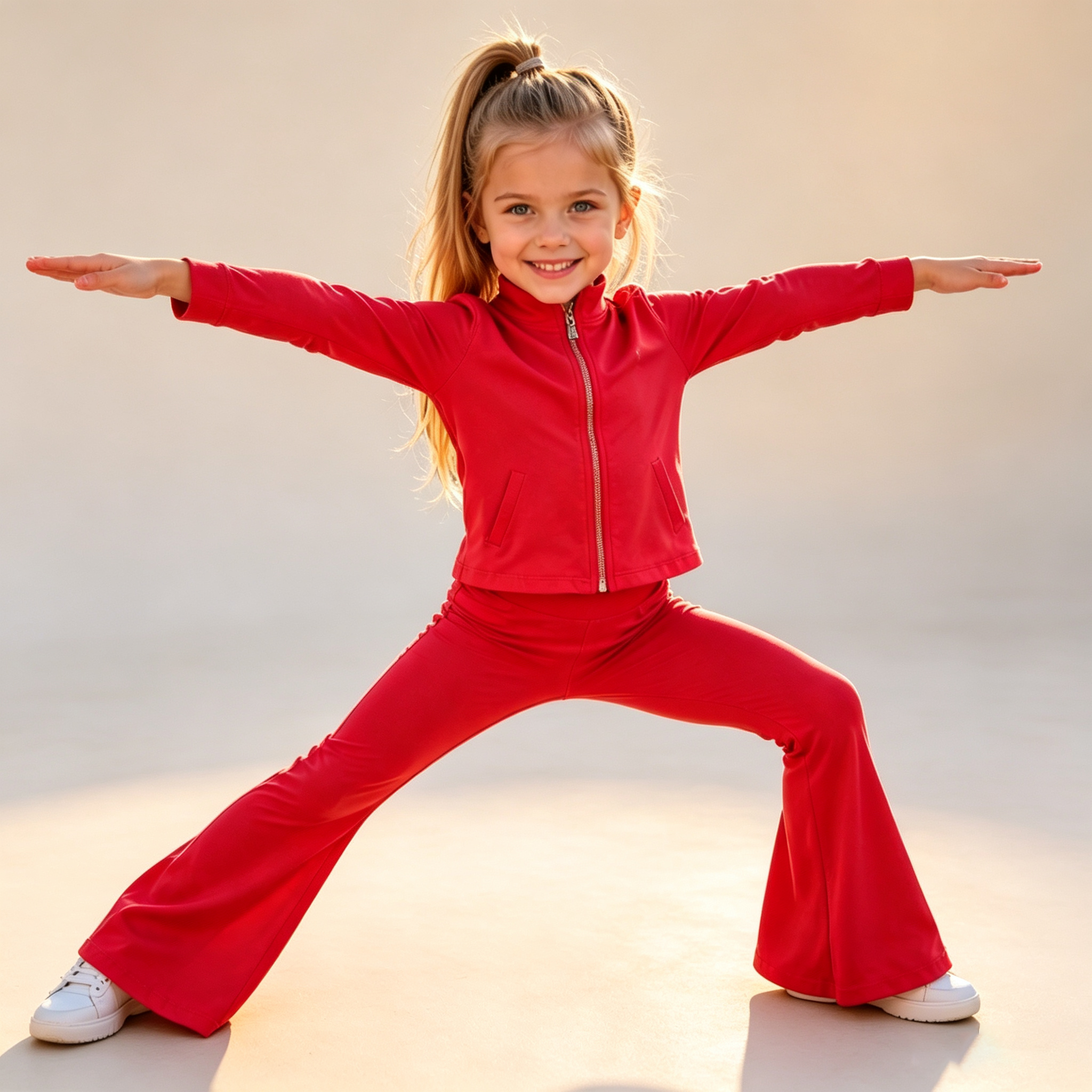 Stretchy Nylon Spandex Girls Zip-Up Yoga Tracksuit Flare Pants Active Set