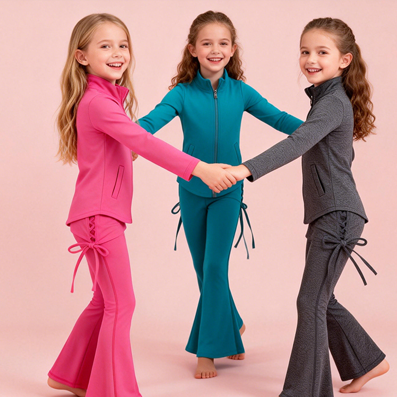 Girls Active Flare Pants Set Soft Sweatpants and Pullover Quarter Zip Up Jackets for Girls