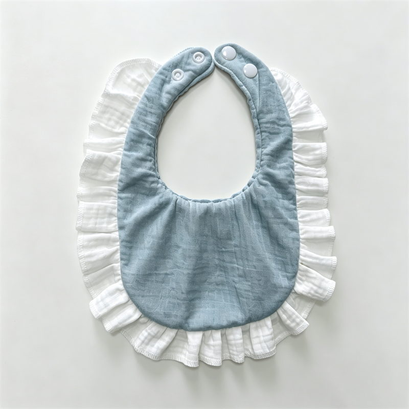 Muslin Cotton Baby Drool Bib Double Layer Ruffled Teething Bib For Infant Boys Girls