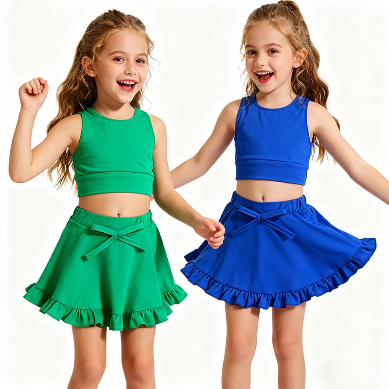 Girls 2 Piece Athletic Outfit Kids Yoga Tank Top and Skirt Set