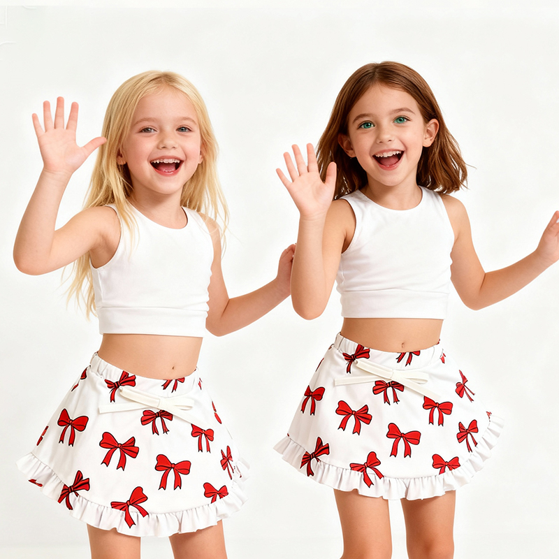 Girls 2 Piece Athletic Outfit Kids Yoga Tank Top and Skirt Set