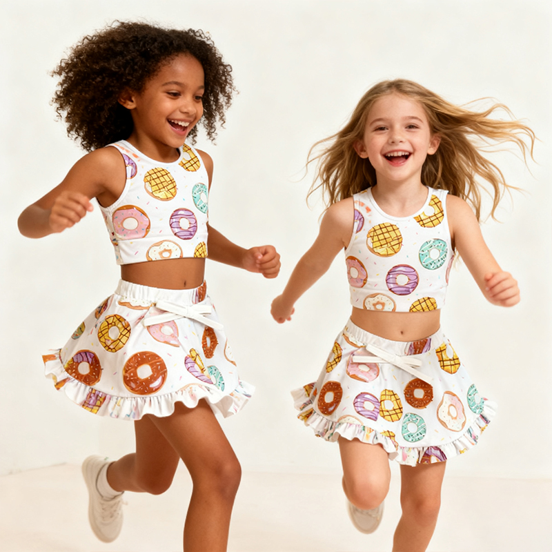 Girls 2 Piece Athletic Outfit Kids Yoga Tank Top and Skirt Set