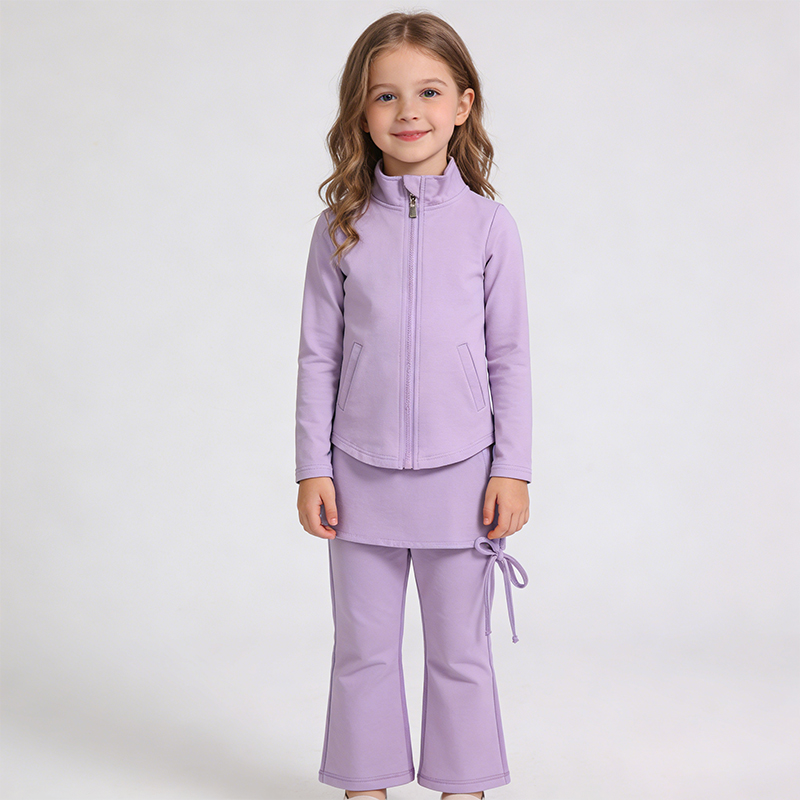 Girls Active Flare Pants Set Soft Sweatpants and Pullover Quarter Zip Up Jackets for Girls