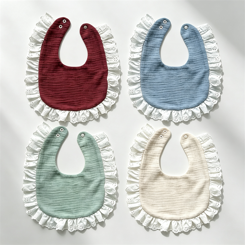 Baby Cotton Gauze Bib Ruffle Edge Soft Absorbent Infant Feeding Drool Bib For Newborn