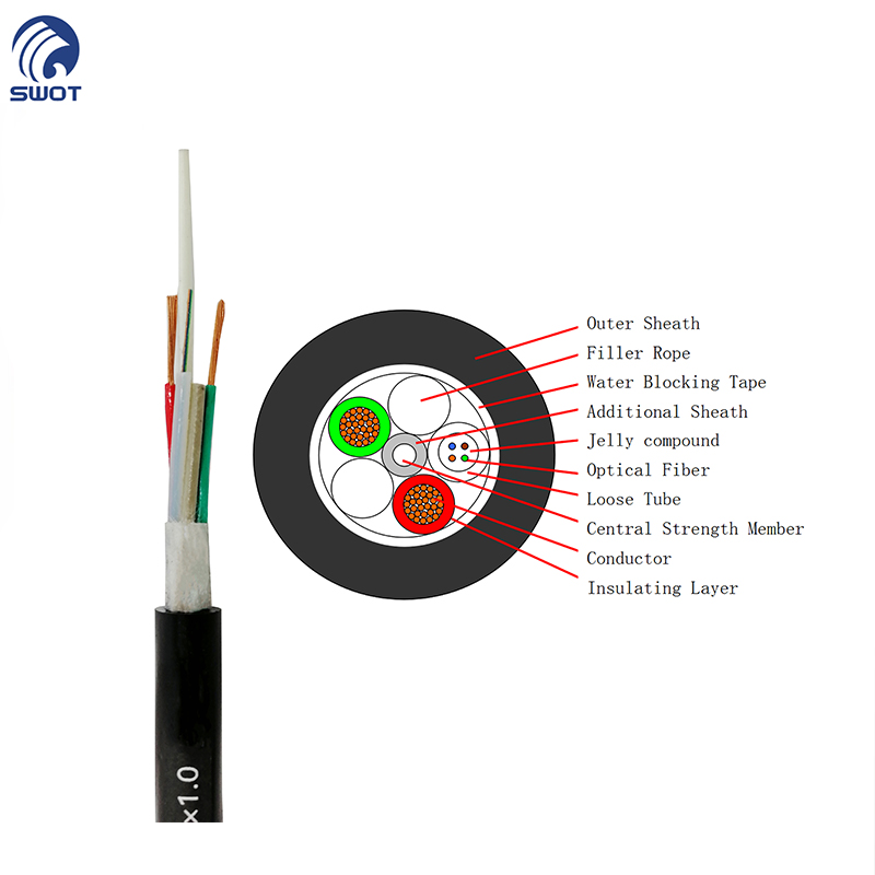 FRP Central Strength Member Fiber Copper Hybrid Cable Loose Tube Optical Fibers with Copper Conductor Water Blocking Outdoor Telecommunication Composite Cable
