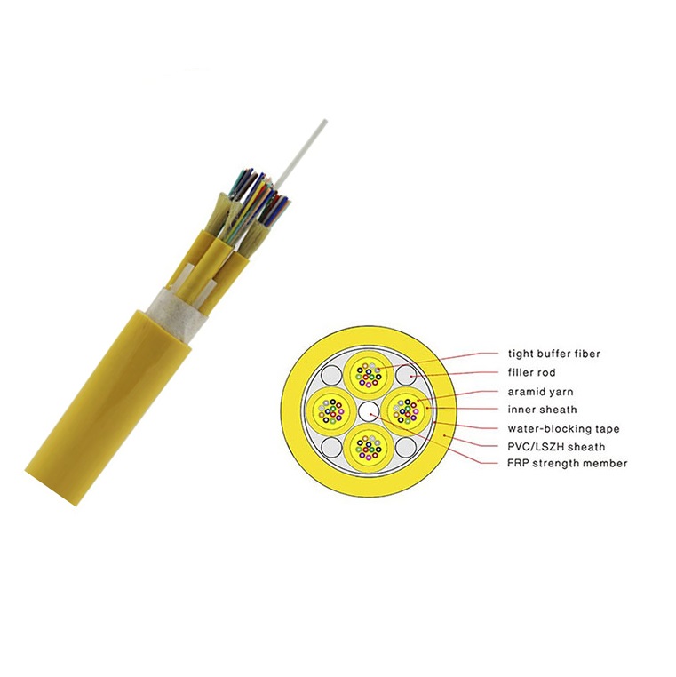 GJPFJV/H Unitized Breakout Indoor Fiber Optic Cable 16/24/36/48 Core Tight Buffered Backbone Optical Cable | Single Mode G652D G657A1 & Multimode OM2 OM3 OM4 | PVC/LSZH Aramid Reinforced Indoor Distribution Cable for Building Structured Cabling
