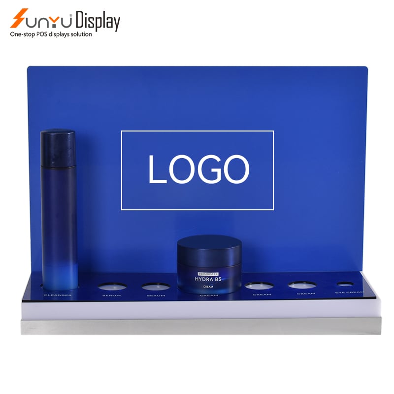 L Shape Custom Acrylic Cosmetic Display Stand With Led Light