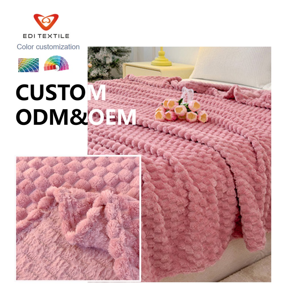 factory direct supply 3d tufted geometric diamond double layer flannel sherpa throw blanket blue white modern textured plush fleece blanket with sherpa reverse custom oem odm bulk premium blanket for sofa bedroom luxury home decor-7