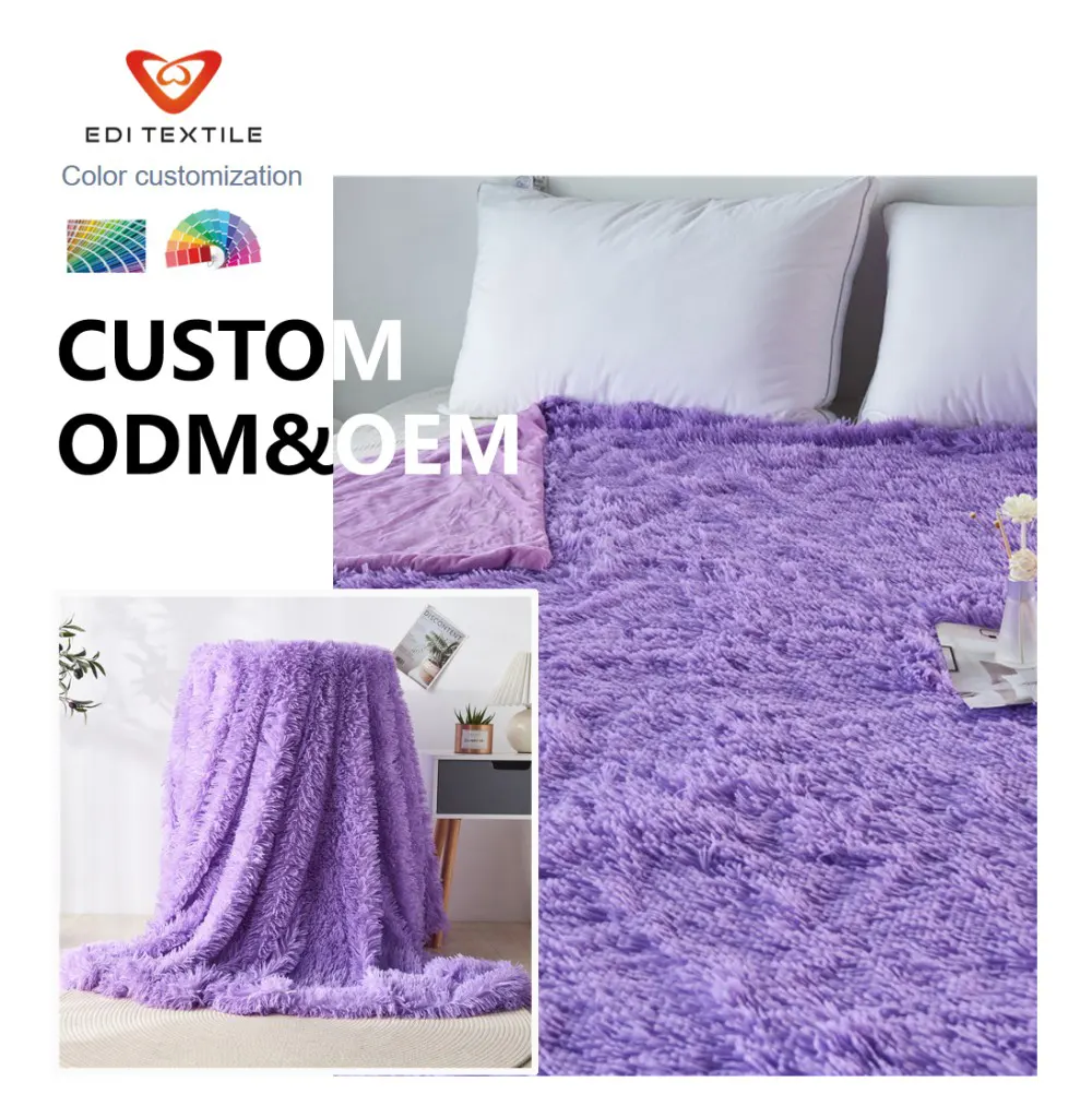 Purple Reversible Shaggy PV Fleece & Smooth Flannel Throw Blanket Ultra Fluffy Cloud-Like Fuzzy Cozy Warm Blanket for Wholesaler