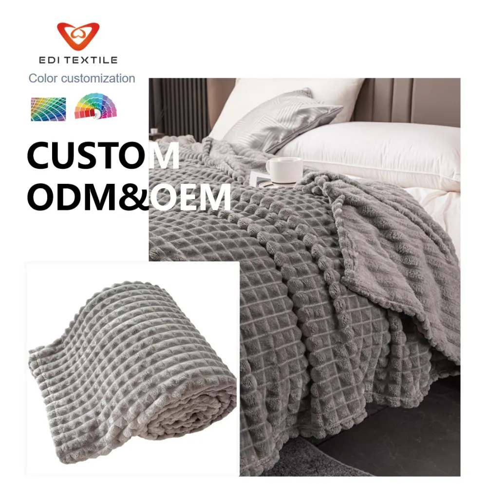 3cm Strip Waffle Textured Flannel Blanket, Solid Color Anti Pilling Single Layer Flannel Throw Blanket, Cozy Lightweight Decorative Blanket For Sofa Bedroom Hotel, Wholesale OEM ODM For Home Textile Buyers